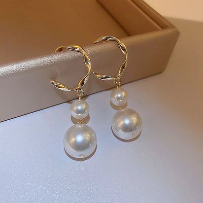 Pearl Long Earrings With Rhinestones For Wedding Fashion - Smarsty
