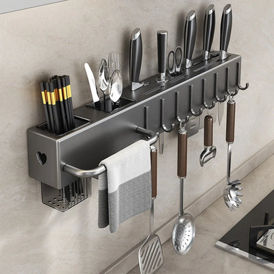 Wall Mounted Kitchen Knife Pot Cover Storage Rack Metal Kitchen Shelf Skeletonized Drainage Easy To Clean Chopstick Organizer