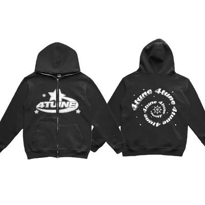 New Clothes Star Letter Print Retro Oversized Hoodie Women Y2K Street Hip-Hop Color Harajuku Casual Zipper Women Sweatshirt - Smarsty