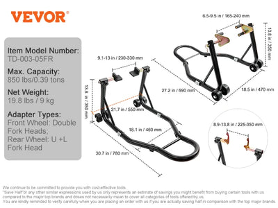 SucceBuy Motorcycle Stand Lift 850lbs Front Rear Combo Stand Lift Stand Front&Rear Wheel Fork Stand Heavy Duty Rear Wheel Stand - Smarsty