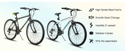 Hiland 24 26 inch Mountain Bike for Men Women, 21 Speeds High-Carbon Steel Frame, Sport Cycling MTB Bicycle for Adult - Smarsty