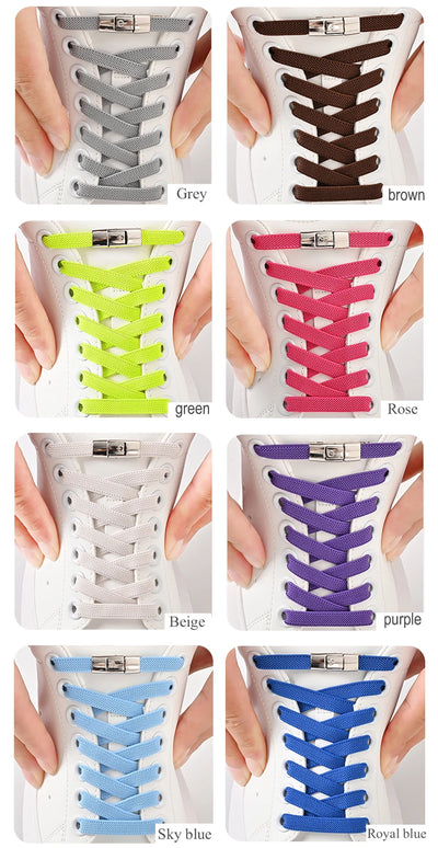 8mm No Tie Shoe Laces Press Lock Shoelaces Without Ties Elastic Laces Sneaker Kids Adult Widened Flat Shoelace for Shoes - Smarsty