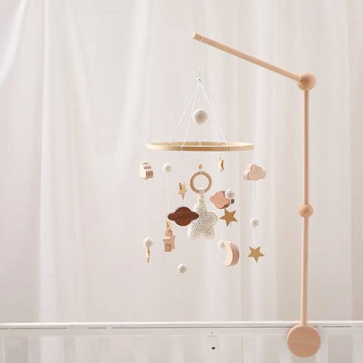Baby Crib Mobile Bed Bell Rattle Toys Wooden Crochet Stars Pendant Bed Bell Toys Newborn Comfort Crib Bracket Hanging Toys Gifts by Smarsty