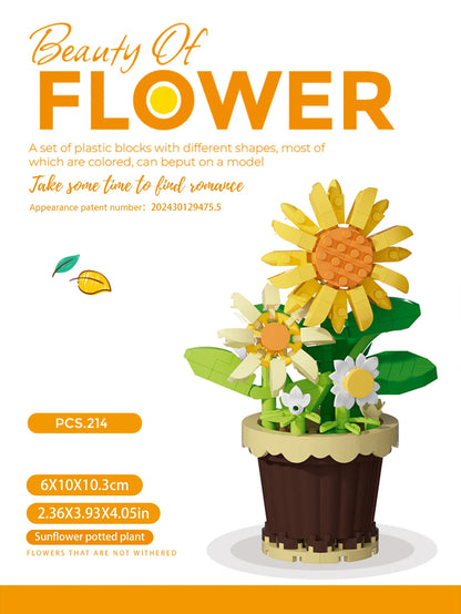 Building block flower simulation bouquet small particle assembly puzzle toy children's handmade DIY potted tabletop ornament - Smarsty