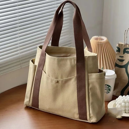 Large Capacity Canvas Tote Shoulder Bag For Work College - Smarsty