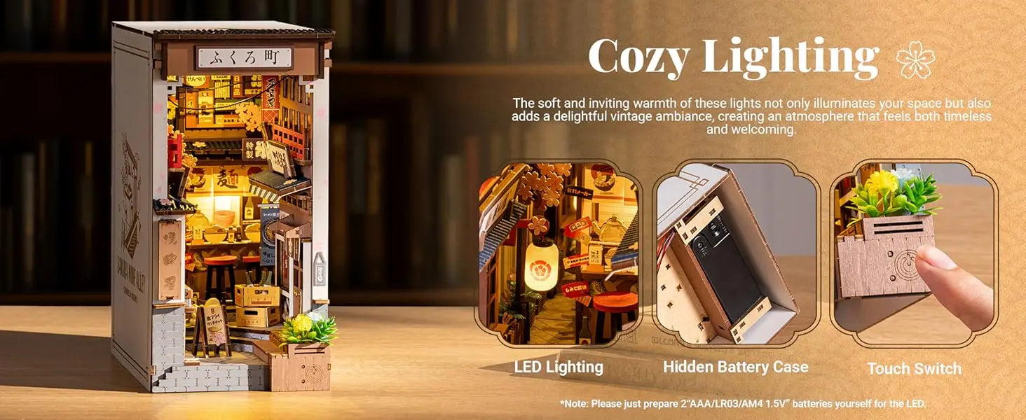 Robotime Sakura Wine Alley DIY Booknook with Lights DIY Miniature Dolls House Kit 3D Wooden Puzzle Bookend Bookshelf Decor Gift by Smarsty