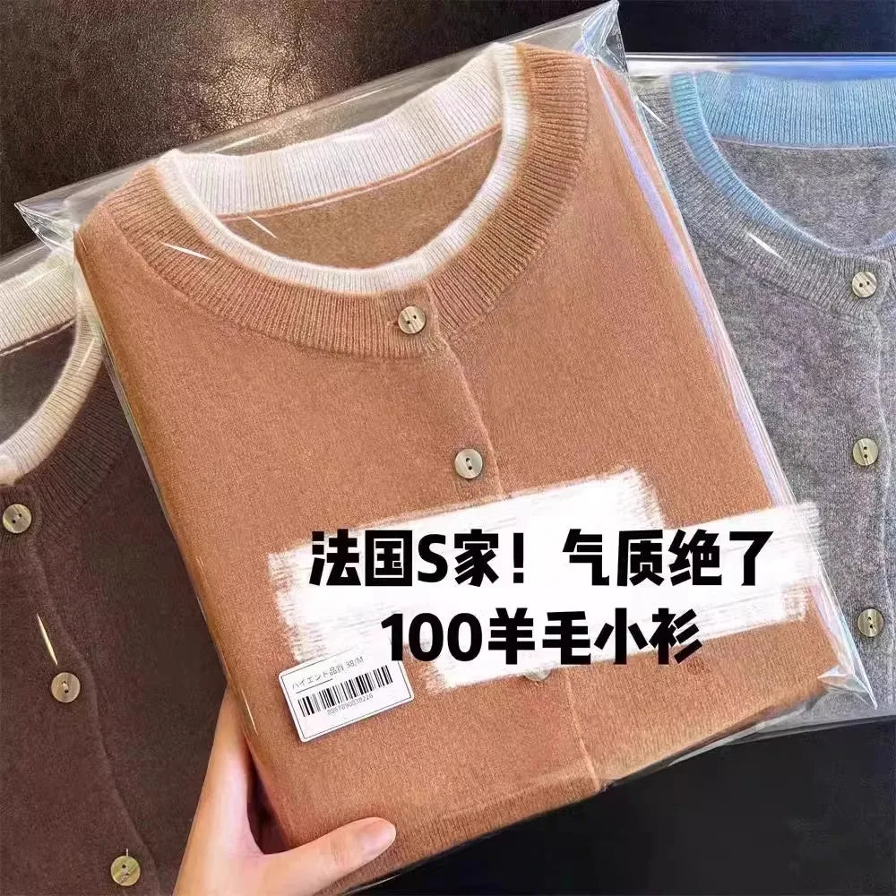 Fake two 100% pure cashmere sweater cardigan dark grey high-grade wool knit coat top - Smarsty