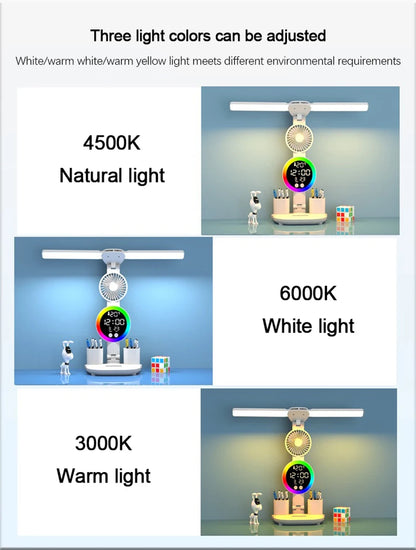 Rechargeable LED Table Lamp with Fan and Clock - Smarsty