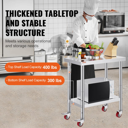 SucceBuy Stainless Steel Kitchen Worktable shelves Commercial Work Bench Table with Caster Wheels for Home Restaurant Storage