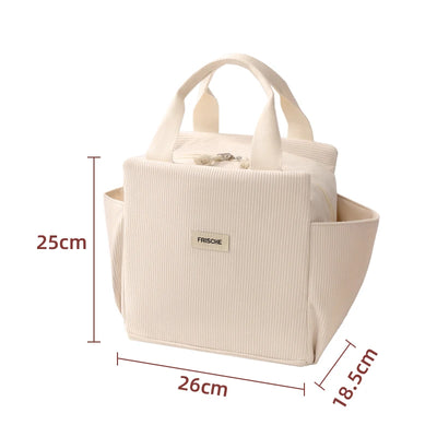 Corduroy Lunch Bag With Thermal Insulation Cooler Pack - Smarsty
