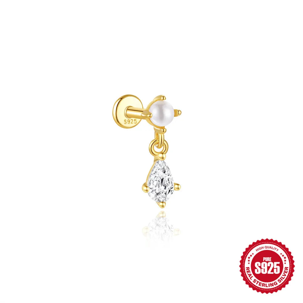 925 Silver Star Moon Zircon Stud Earrings Hypoallergenic - Smarsty
