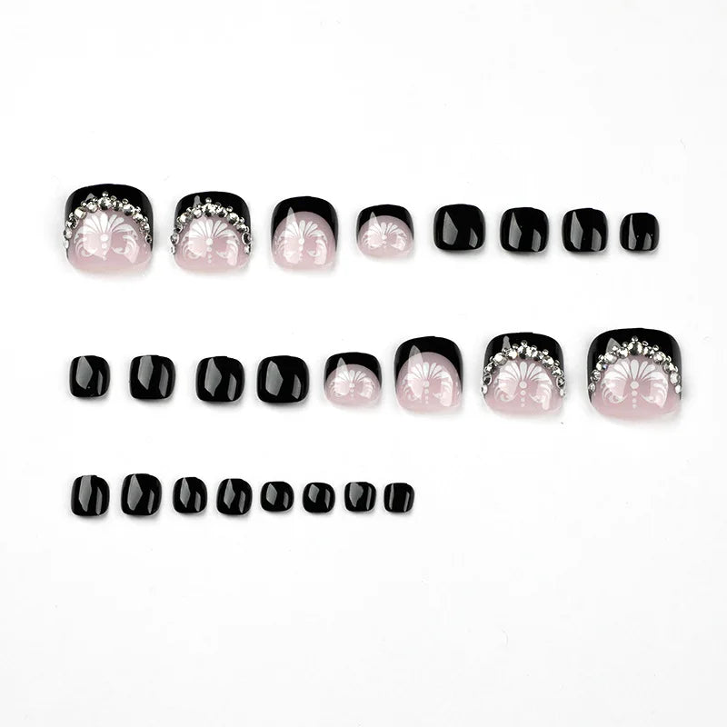 Colorful Flower Press On Nails Set with Glitter - Smarsty