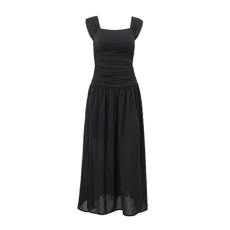 WhereMery Elegant Slip Long Dresses Sexy Women Ruched Bodycon Solid Maxi Dress Spring Y2K Summer Temperament High-waist Vestidos - Smarsty