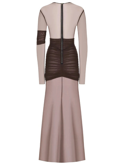 Articat Elegant Mesh Patchwork Long Sleeve Bodycon Party Club Evening Dress Sexy Double Layer Perspective Vestido Autum Clothing - Smarsty