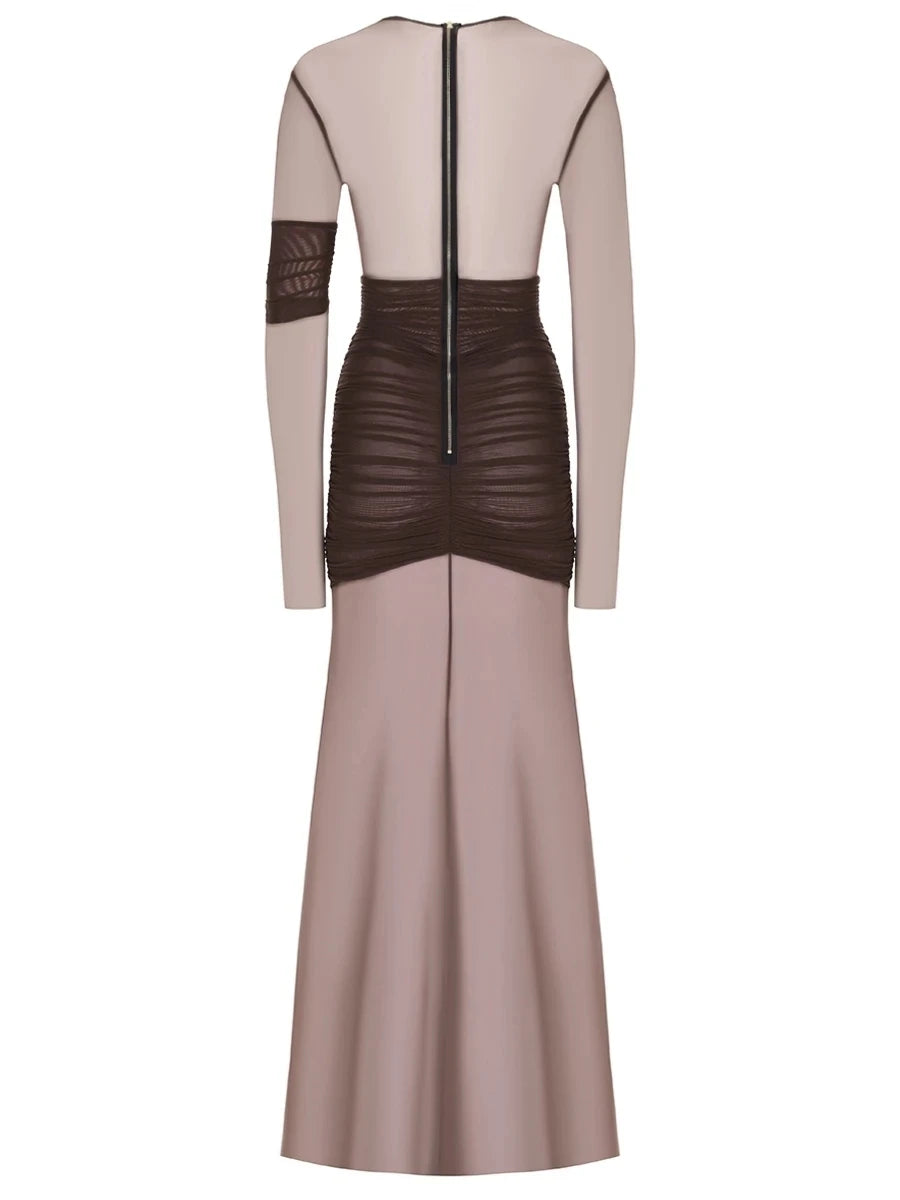 Articat Elegant Mesh Patchwork Long Sleeve Bodycon Party Club Evening Dress Sexy Double Layer Perspective Vestido Autum Clothing - Smarsty