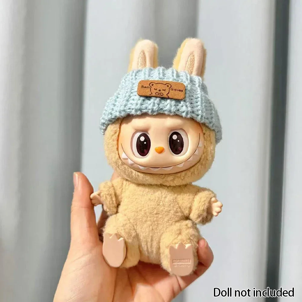 For 15-17 cm v1v2 Labubu Clothes outfit Labubu Sitting Party Bear Label Scarf Hat Bag Dolls Accessories Cute Decoration by Smarsty