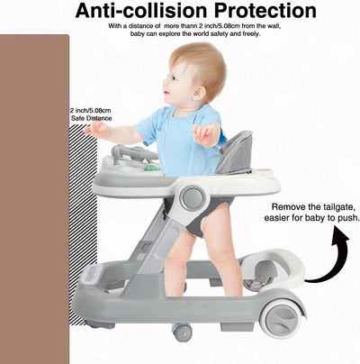 2 in 1 Baby Walker, Toddler Baby Push Walker with Removable Feeding Tray and Music Tray(Without Battery), Foldable Walker - Smarsty