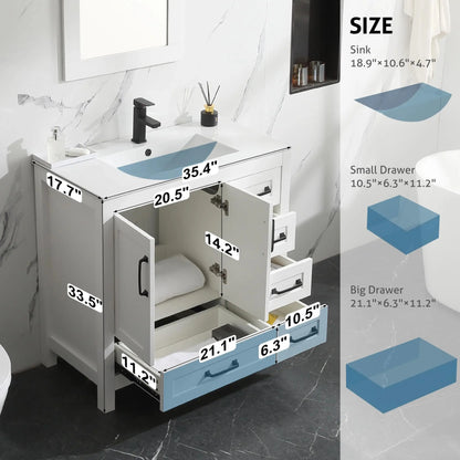 Free Shipping 18" Modern Bathroom Furniture MDF Waterproof Floor Mounted Classics Shaker Wash Vanity Storage Cabinet