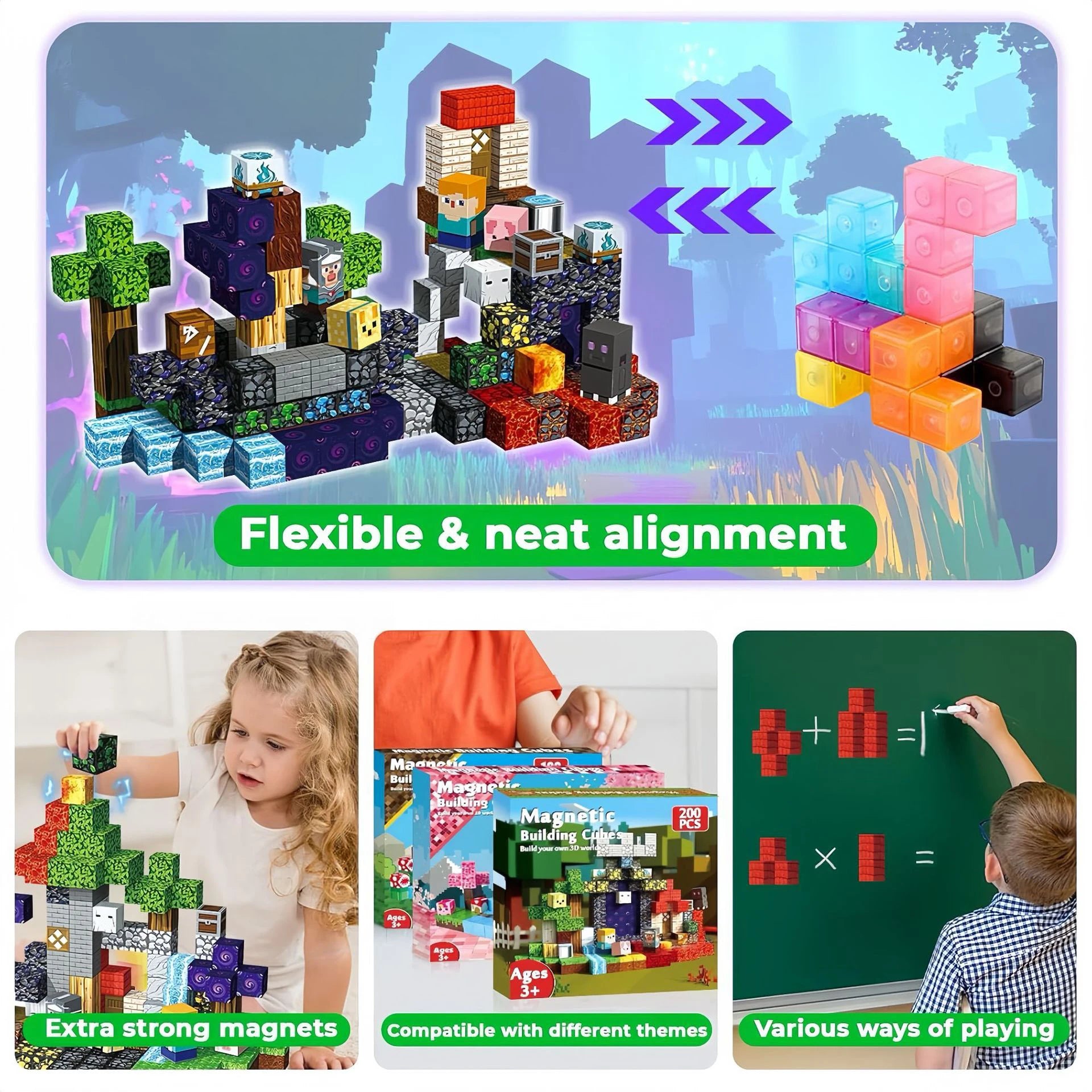 300pcs Warped Forest Magnetic Building Blocks Set, My World Figures Bricks, STEM Educational Toys for Kids, Gifts for Boys Girls