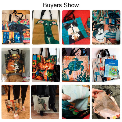 Retro Black Cat Tote Bag Linen Fabric Lightweight Shopping - Smarsty