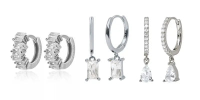 925 Sterling Silver Hoop Earrings White Crystal Luxury - Smarsty