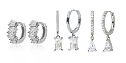 925 Sterling Silver Hoop Earrings White Crystal Luxury - Smarsty