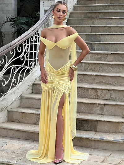 Mozision Off-shoulder Backless Sexy Maxi Dress Women Gown Halter Sleeveless Backless Thigh High Split Club Party Long Dress - Smarsty
