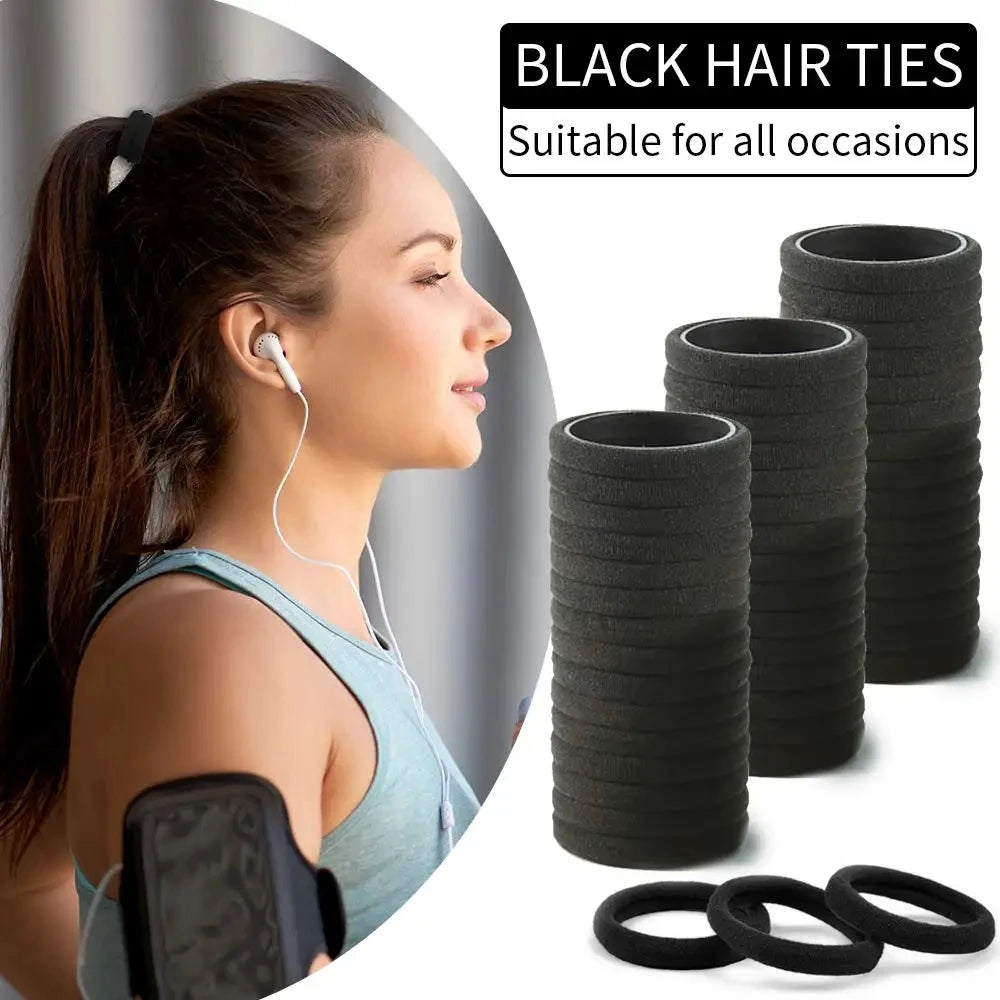 High Elastic Black Hair Bands Strong Hold 100pcs Pack - Smarsty