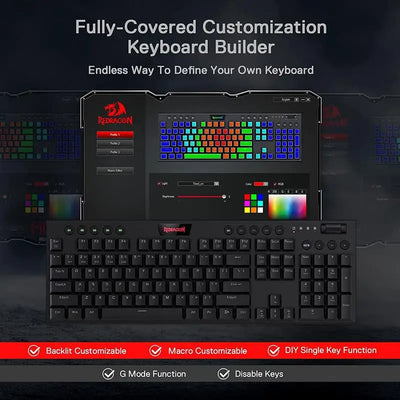 Redragon K618 Horus Wireless RGB Mechanical Keyboard, Bluetooth/2.4Ghz/Wired Tri-Mode Low Profile Gaming Keyboards - Smarsty