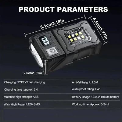 2/1Pcs Portable Flashlight Super Bright MINI USB Rechargeable LED Tail MagnetTorch with COB Emergency Light for Camping Hiking by Smarsty