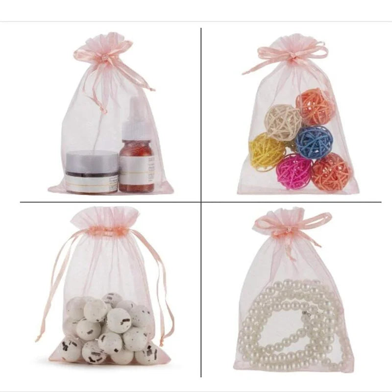50 Pcs Pink Organza Drawstring Bags for Jewelry Packaging - Smarsty