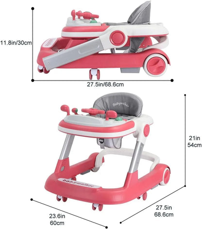 2 in 1 Baby Walker, Toddler Baby Push Walker with Removable Feeding Tray and Music Tray(Without Battery), Foldable Walker - Smarsty