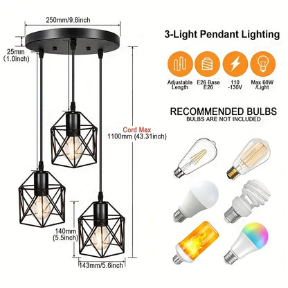 Vintage Black Pendant Lamp with Three Lights for Modern Spaces - Smarsty