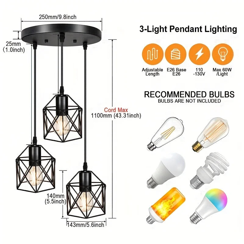 Vintage Black Pendant Lamp with Three Lights for Modern Spaces - Smarsty