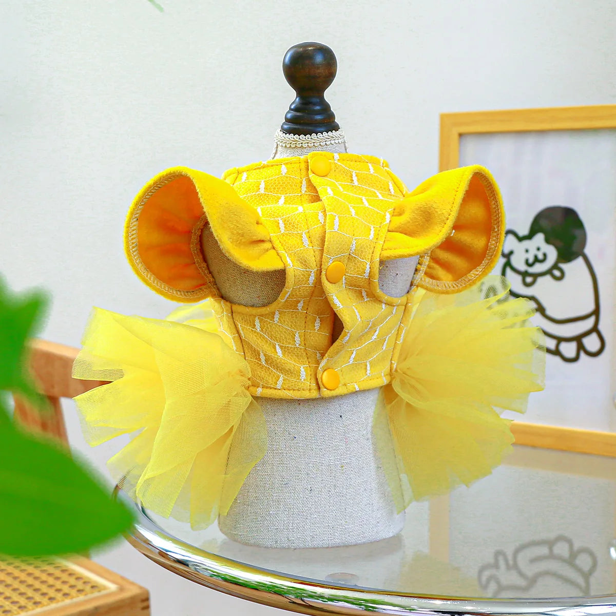 Yellow Flying Sleeve Dog Princess Dress for Autumn Winter - Smarsty