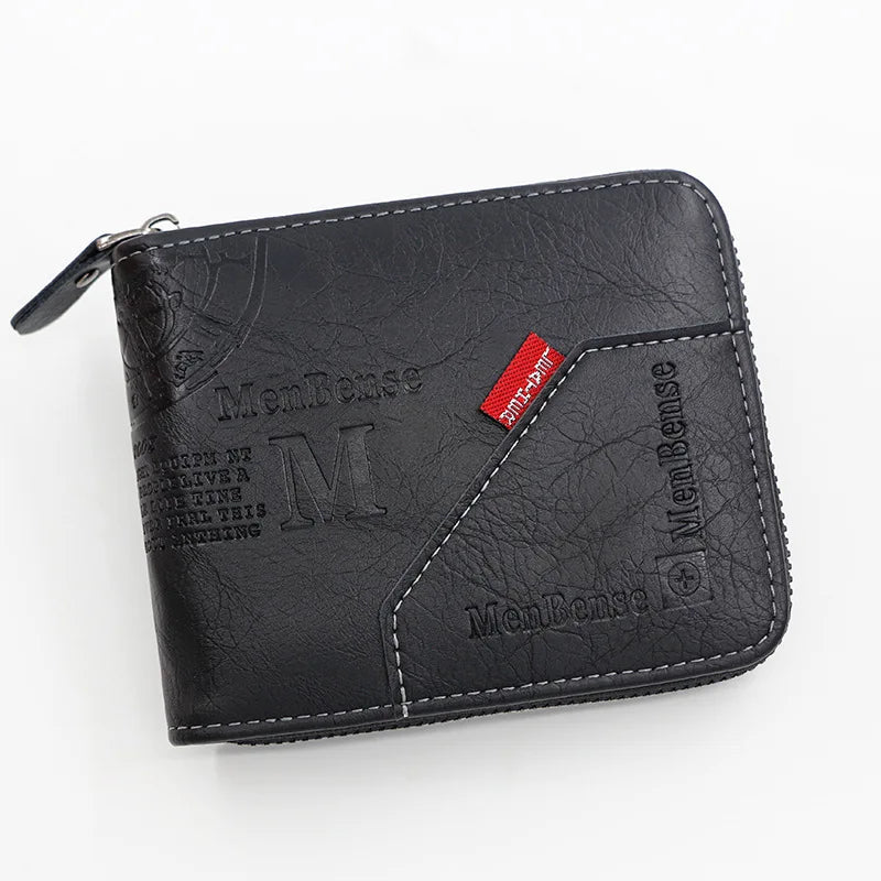 New Men Zipper Wallets Short Card Holder Vintage Male Wallet High Quality PU Leather Classic Coin Pocket Wallet For Boys - Smarsty