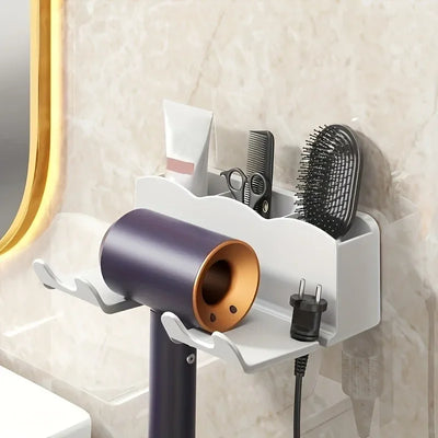 1pc Hair dryer storage rack, non perforated bathroom wall mounted bracket, bathroom air duct storage - Smarsty