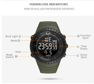 SMAEL Waterproof Digital Sports Watch with Big Dial - Smarsty