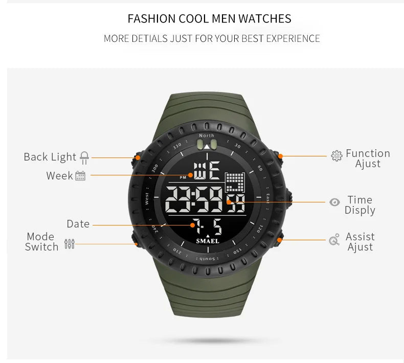 SMAEL Waterproof Digital Sports Watch with Big Dial - Smarsty