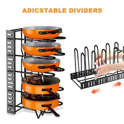 Space-Saving 8-Tier Pot Rack Organizer - Durable Metal Holder for Pans, Pots, and Lids to Keep Your Kitchen Neat and Tidy by Smarsty