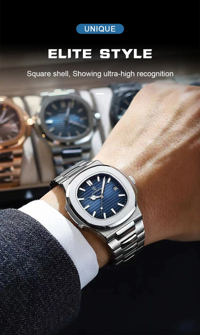 Luxury Waterproof Square Men Wristwatch with Luminous Date - Smarsty