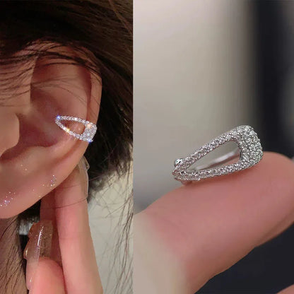 Shiny Silver Crystal Tassel Non-Piercing Ear Clip Earrings - Smarsty
