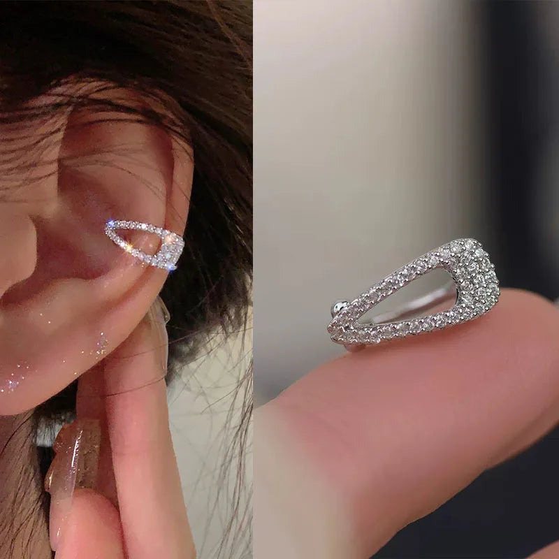 Shiny Silver Crystal Tassel Non-Piercing Ear Clip Earrings - Smarsty