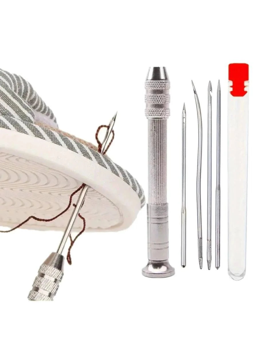 Leather Sewing Needles Kit, Set Contains Silver Leather Sewing Awl, 4 Piece Needle Suitable for Leather Canvas Tent - Smarsty