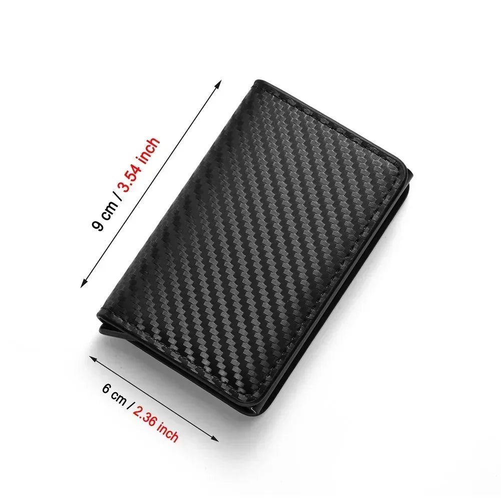 RFID Anti Blocking Anti-theft Automatic Pop-up Card Holder, Men's Black ID Credit Card Holder Case Wallet, Carbon Fiber Purse