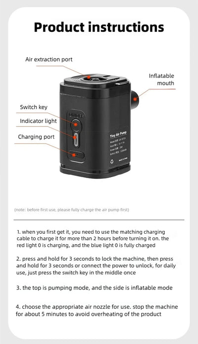 Mini Portable Air Pump USB Rechargeable Inflate Deflate - Smarsty