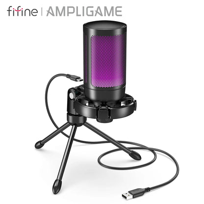 AmpliGame RGB USB Gaming Microphone with Mute Feature - Smarsty