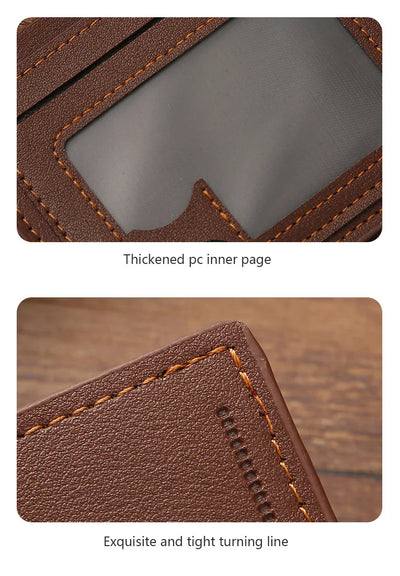 Men's Short Frosted Leather Wallet, Multi-Slot Coin Pocket Photo Holder Small Men's Wallet - Smarsty