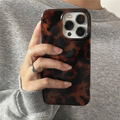 Retro Amber Texture Laser iPhone Case Leopard Pattern - Smarsty
