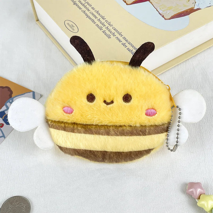 Cute bee plush coin purse kids cartoon animal doll bee money bag bag pendant fashion storage bag small bag office storage